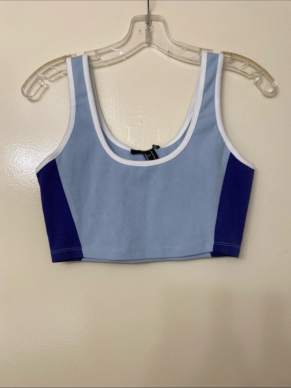 Y2k Blue and White Color-block Crop Tank